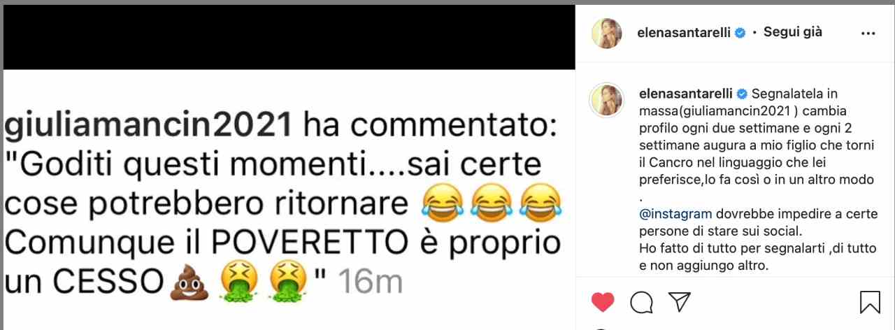 Santarelli Il messaggio shock dell'hater 