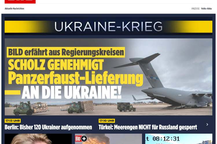 Il giornale Bild indica l'apporto armamentario all'Ucraina dalla Germania