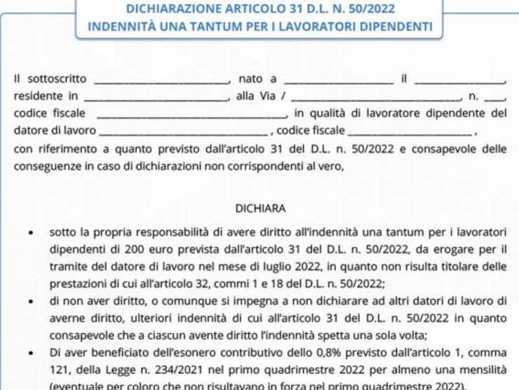 Bonus 200 euro dichiarazione da presentare