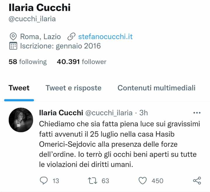 Tweet di Ilaria Cucchi