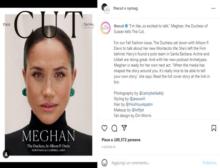 Meghan Markle sull aocpertina di The Cut