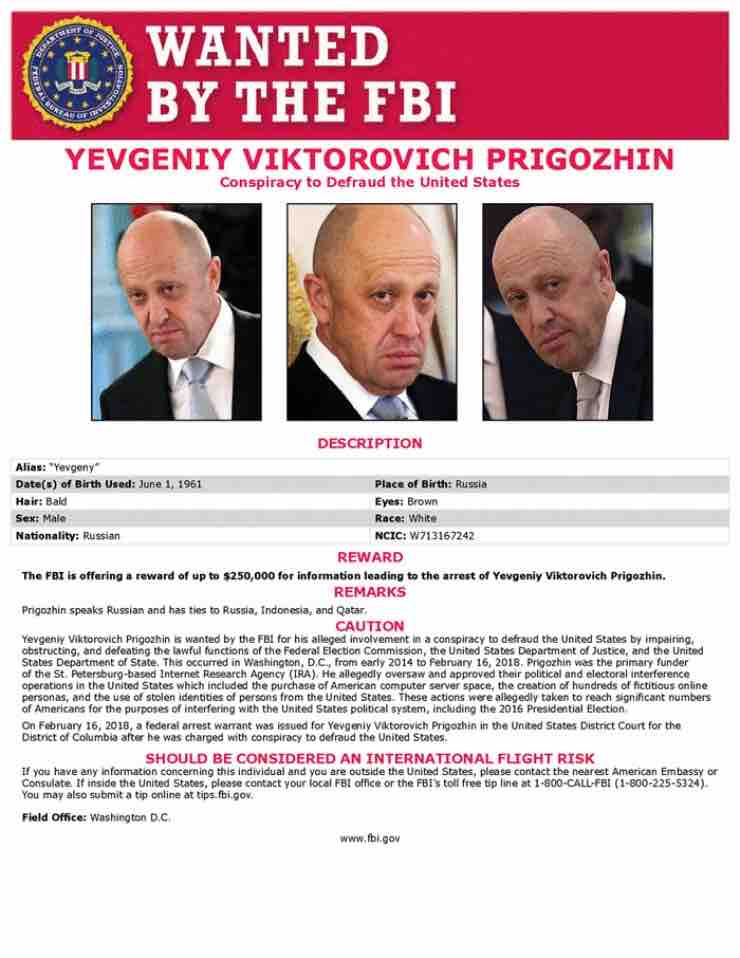 Yevgeniy Prigozhin ricercato da FBI