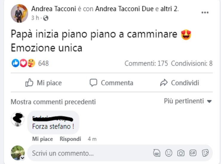 Il post di Andrea Tacconi su papà Stefano