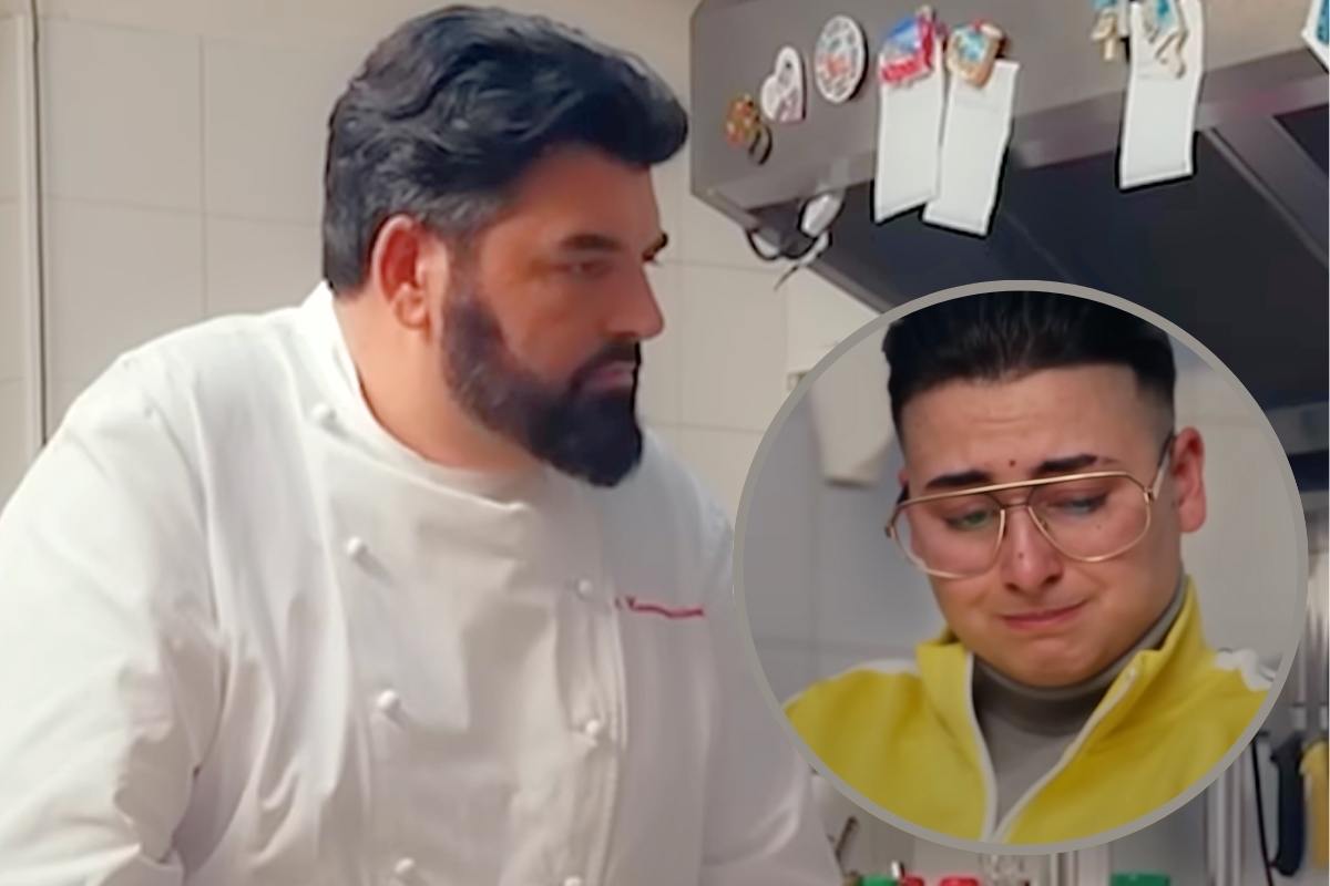 collage cannavacciuolo e donna che piange nel riquadro