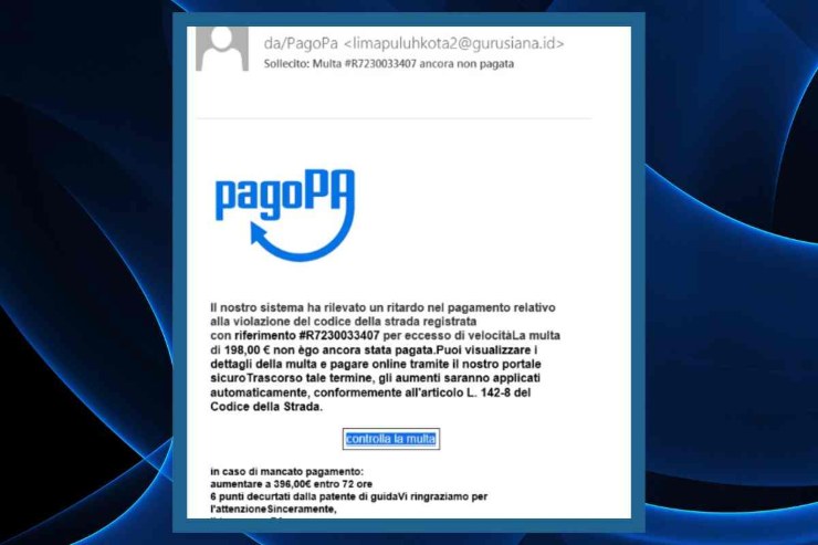 Messaggio truffa con PagoPa