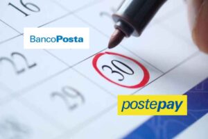 calendario, scritte postepay e bancoposte