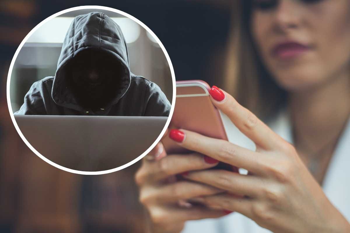 Donna con cellulare, persona al pc