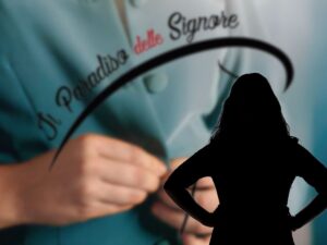 logo paradiso e sagoma donna nera
