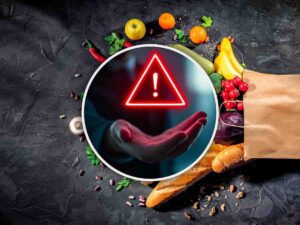 Busta di alimenti e segnale di allarme