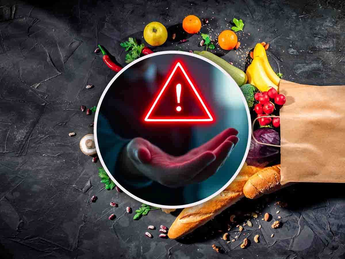 Busta di alimenti e segnale di allarme